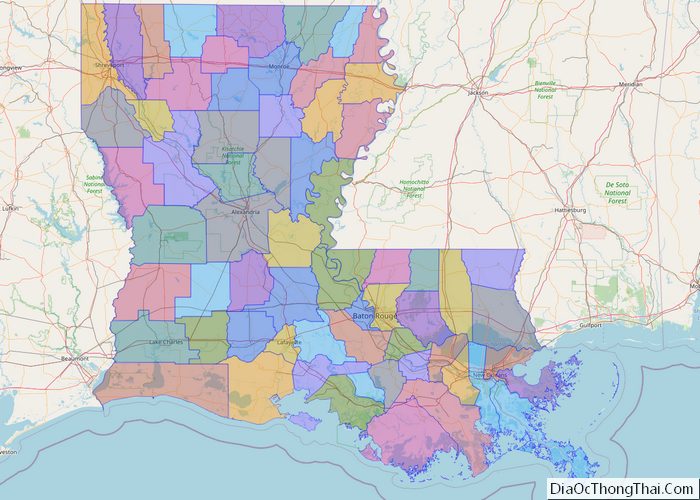 Political map of Louisiana State - Printable Collection