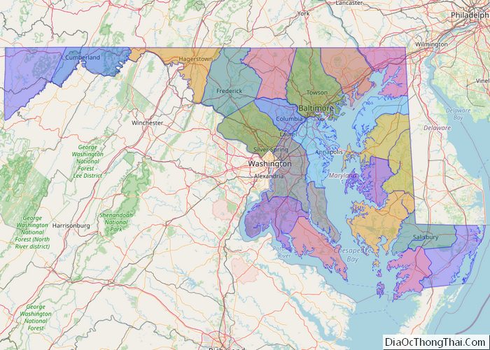 Political map of Maryland State - Printable Collection