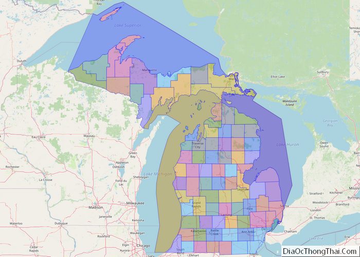 Political map of Michigan State - Printable Collection