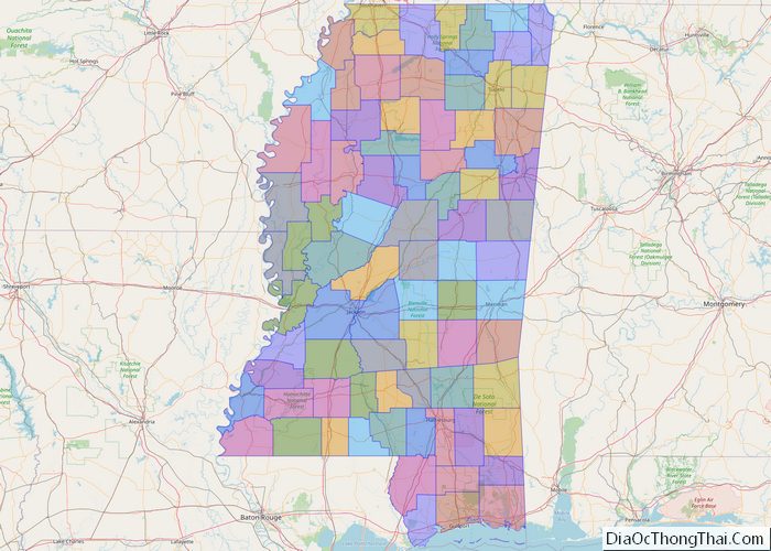 Political map of Mississippi State - Printable Collection