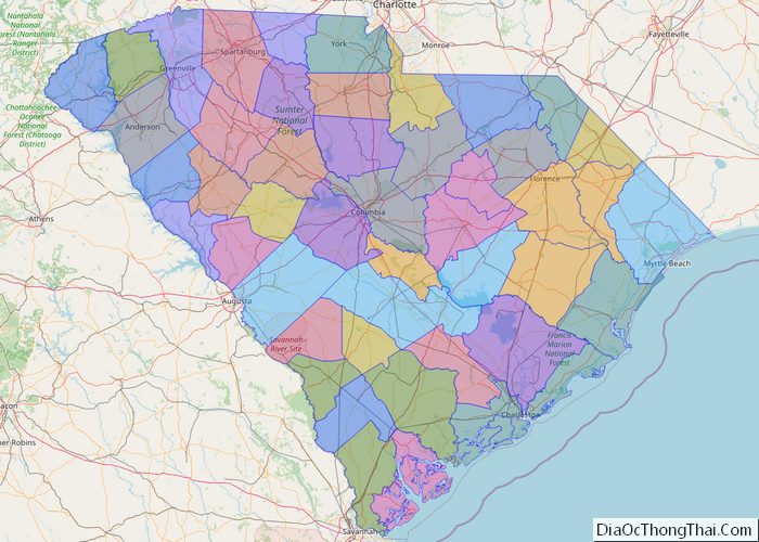 Political map of South Carolina State - Printable Collection