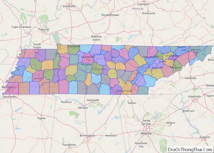 Political map of Tennessee State - Printable Collection