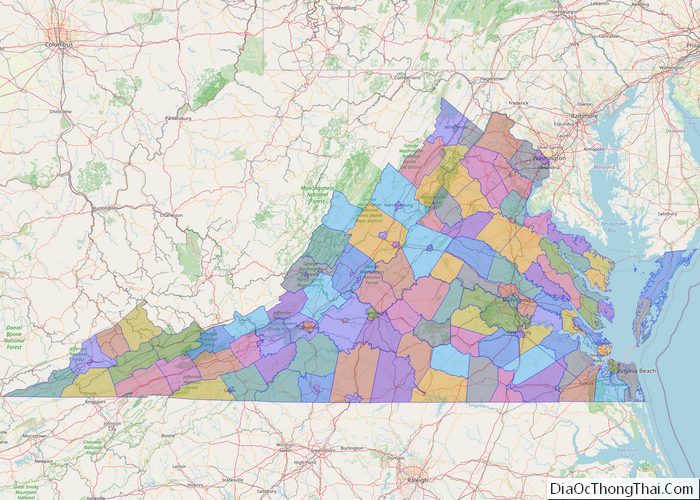 Political map of Virginia State - Printable Collection