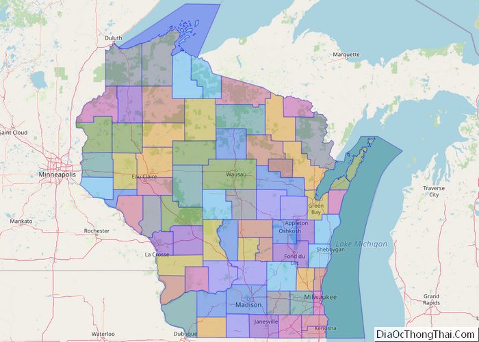 Political map of Wisconsin State - Printable Collection
