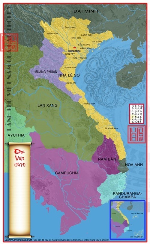 Bản đồ Việt Nam thời Lê Sơ. Nước Đại Việt dành lại quyền tử chủ năm 1428.