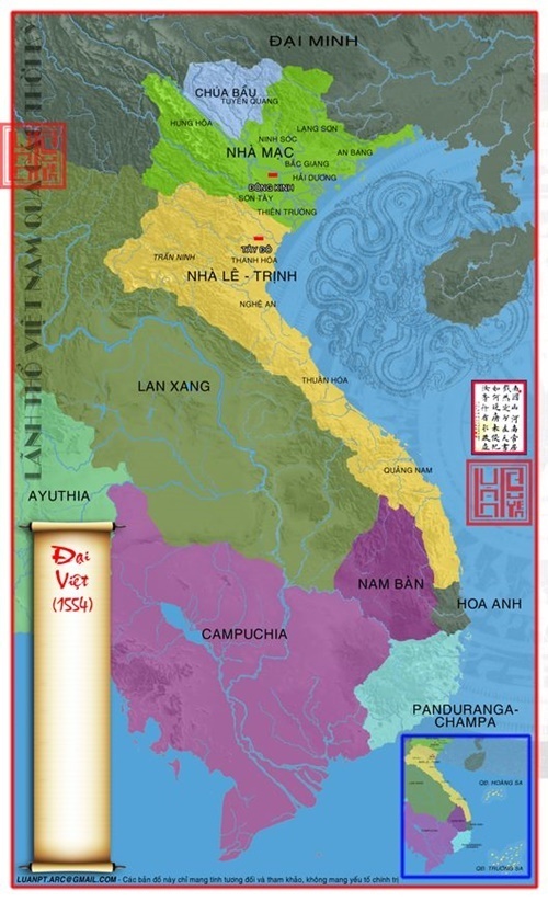 Năm 1554 lãnh thổ Đại Việt bị chia làm 2 nửa nhà Mạc phía Bắc, nhà Lê – Trịnh phía Nam