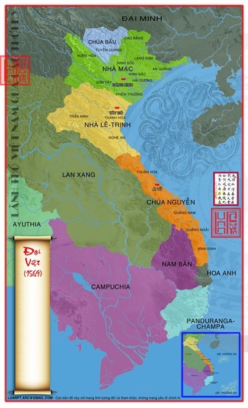 Bản đồ Đại Việt Năm 1569, Nguyễn Hoàng làm Tổng Trấn Tướng Quân cai quản cả Xứ Quảng Nam và Xứ Thuận Hóa