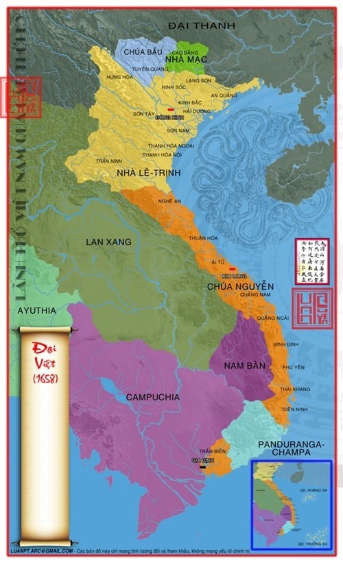 Bản đồ lãnh thổ Đại Việt năm 1658, người Việt đã xuất hiện ở vùng đất Đồng Nai ngày nay.