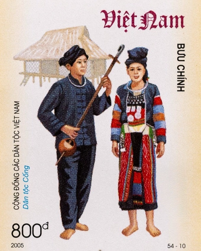 Hình ảnh dân tộc Cống - bộ tem 54 dân tộc Việt Nam