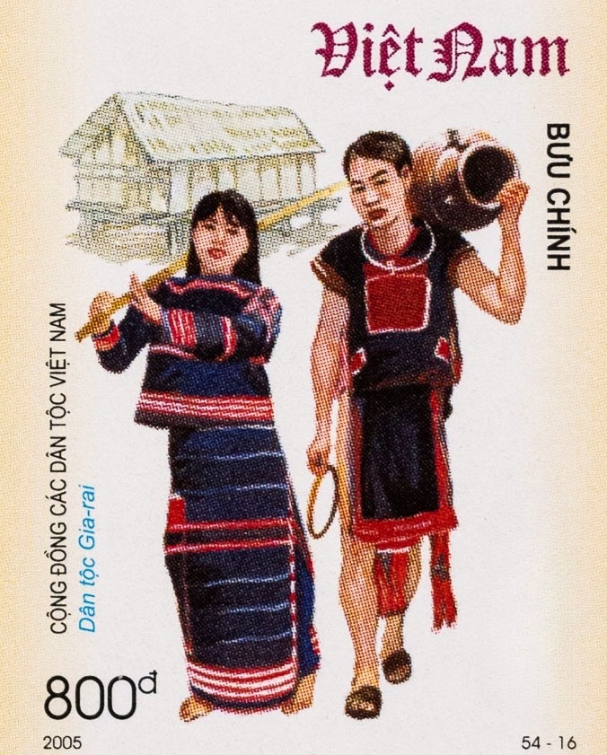Hình ảnh dân tộc Gia Rai - bộ tem 54 dân tộc Việt Nam