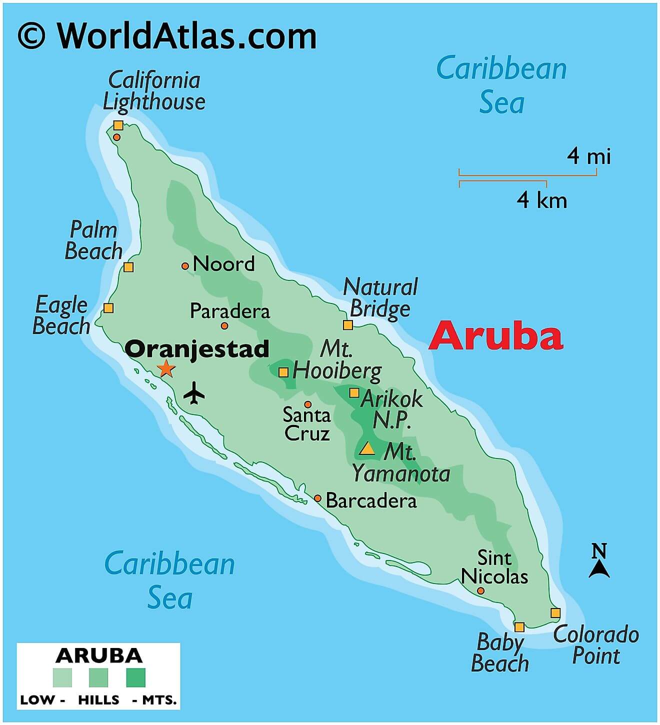 Physical Map of Aruba