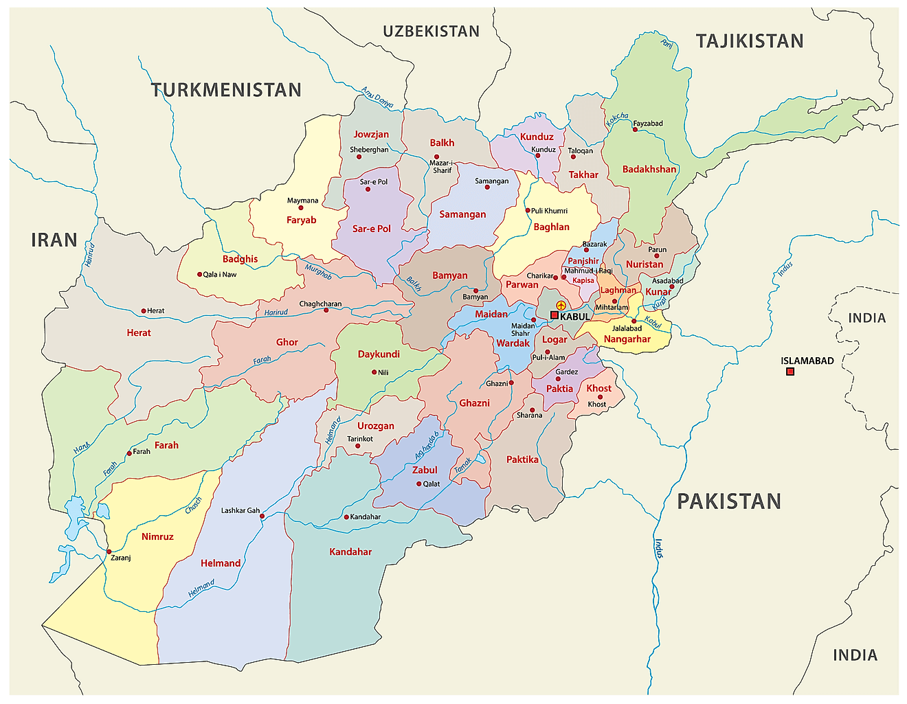 Bản đồ các tỉnh của Afghanistan
