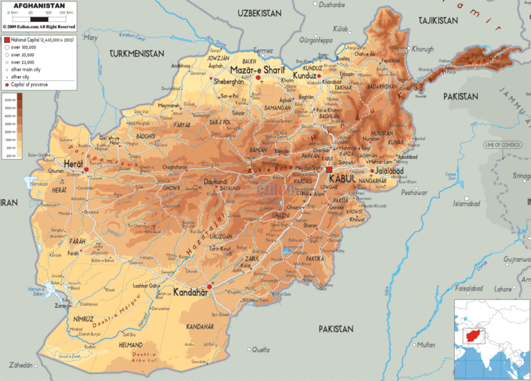 Bản đồ tự nhiên Afghanistan khổ lớn