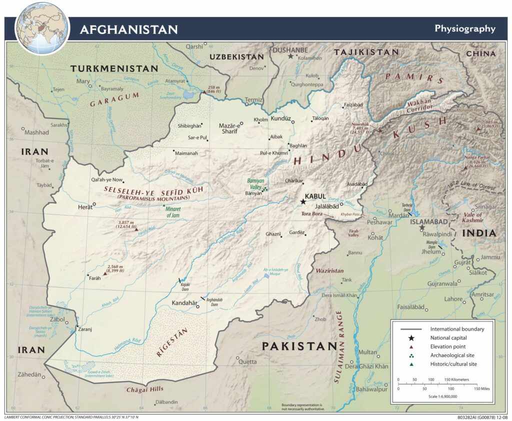 Afghanistan physiography map.