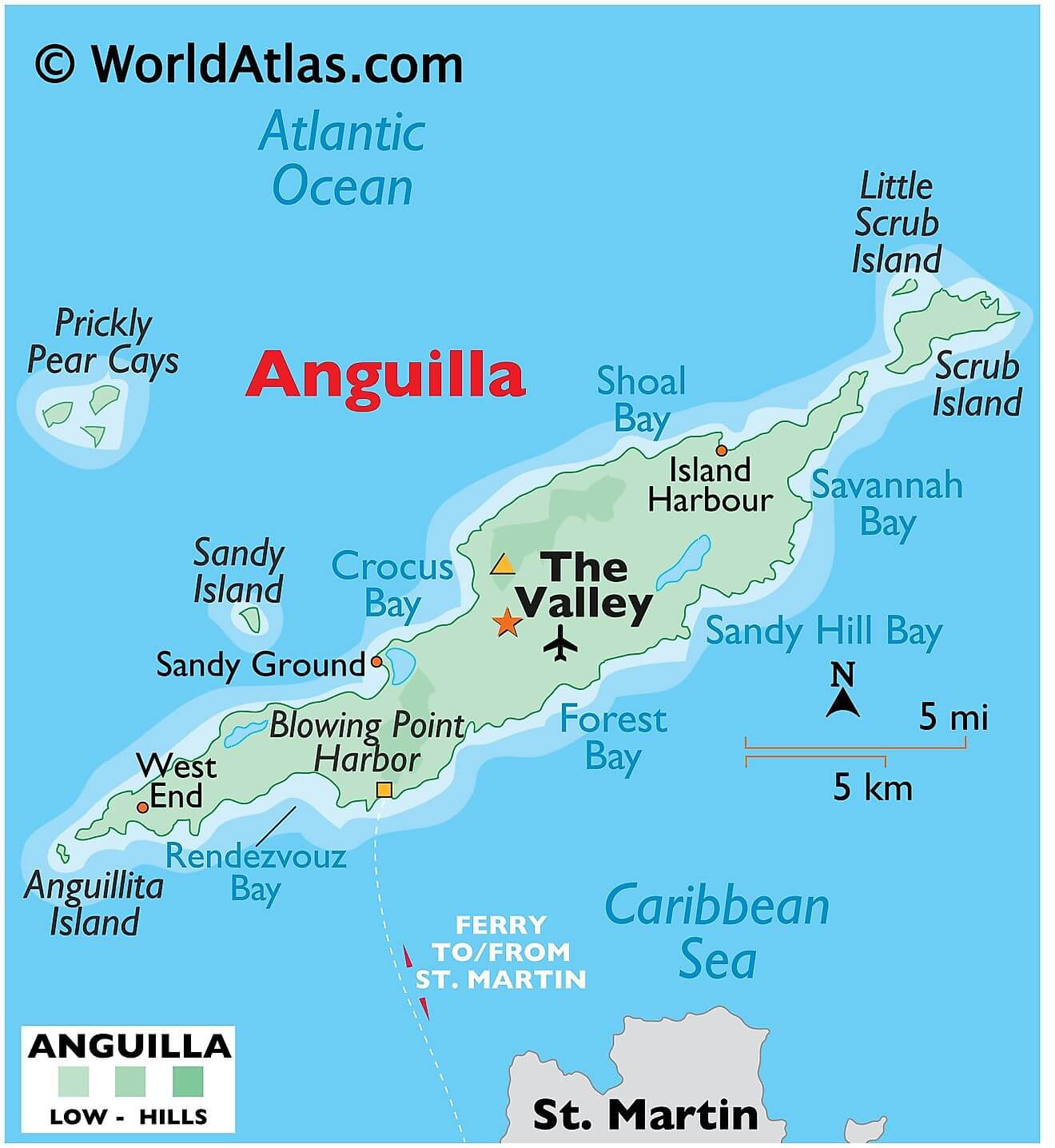 Bản đồ vật lý của Anguilla