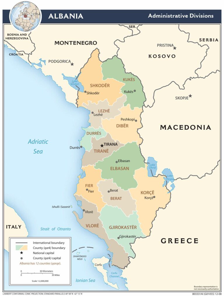 Bản đồ hành chính Albania khổ lớn