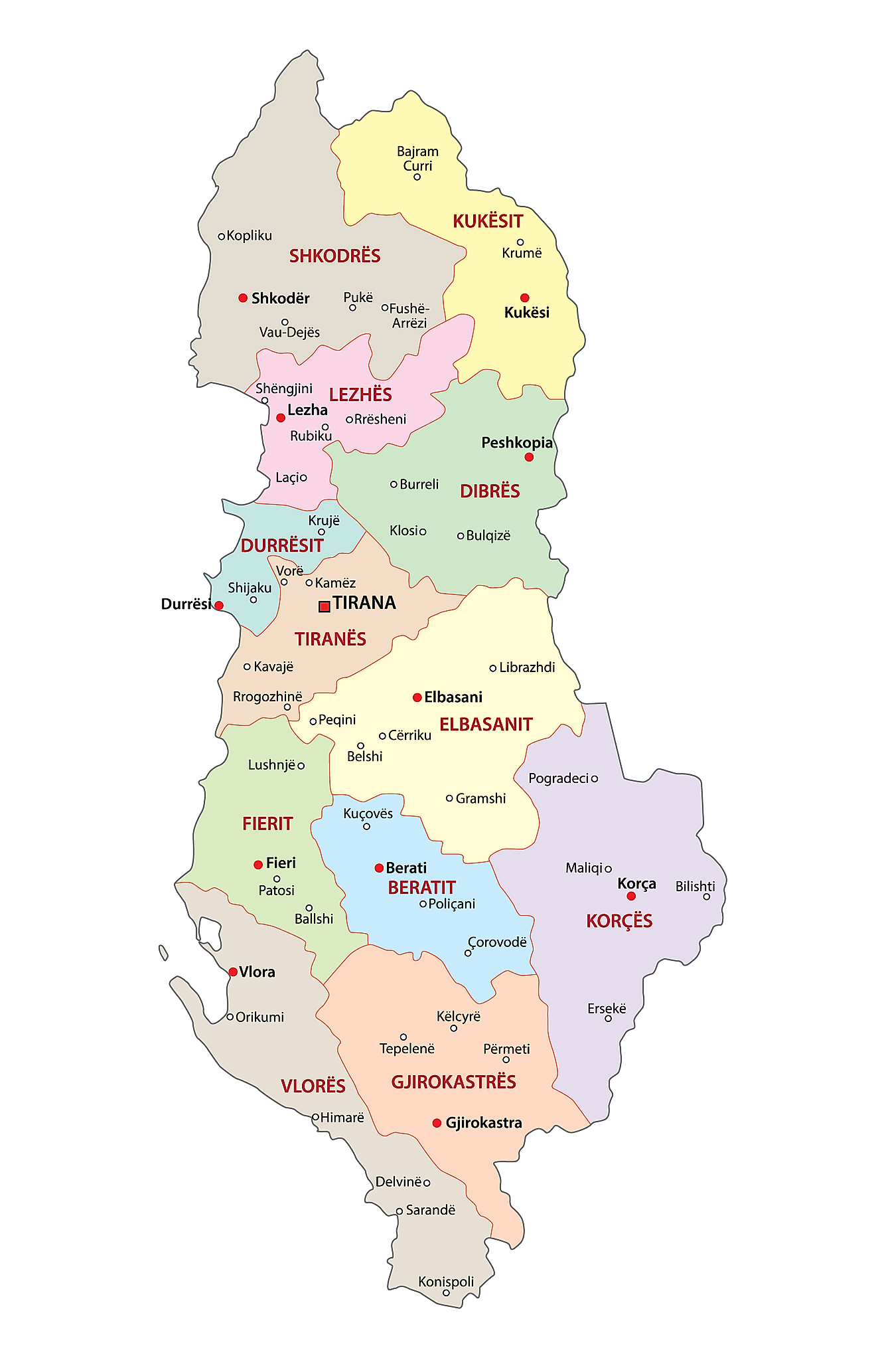 Counties of Albania Map