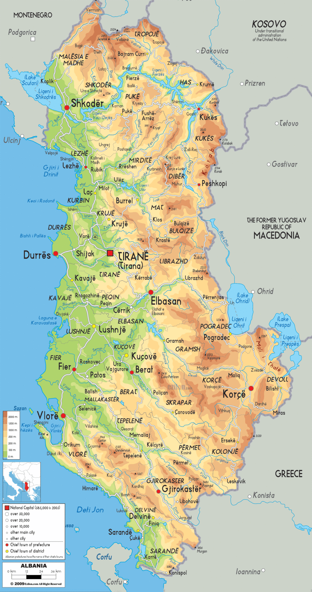 Albania physical map.