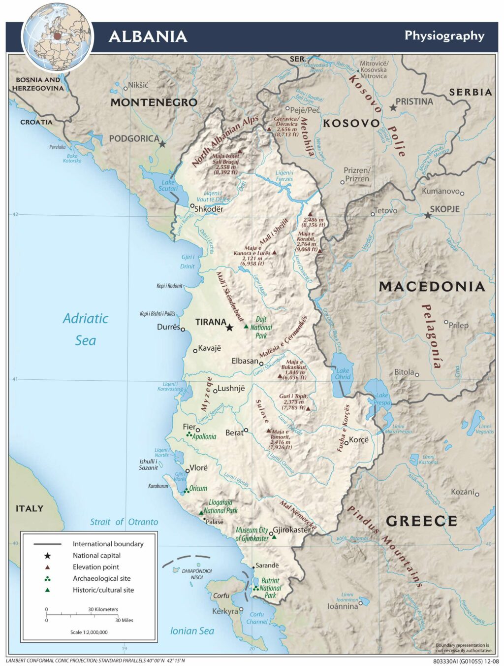 Bản đồ vật lý Albania