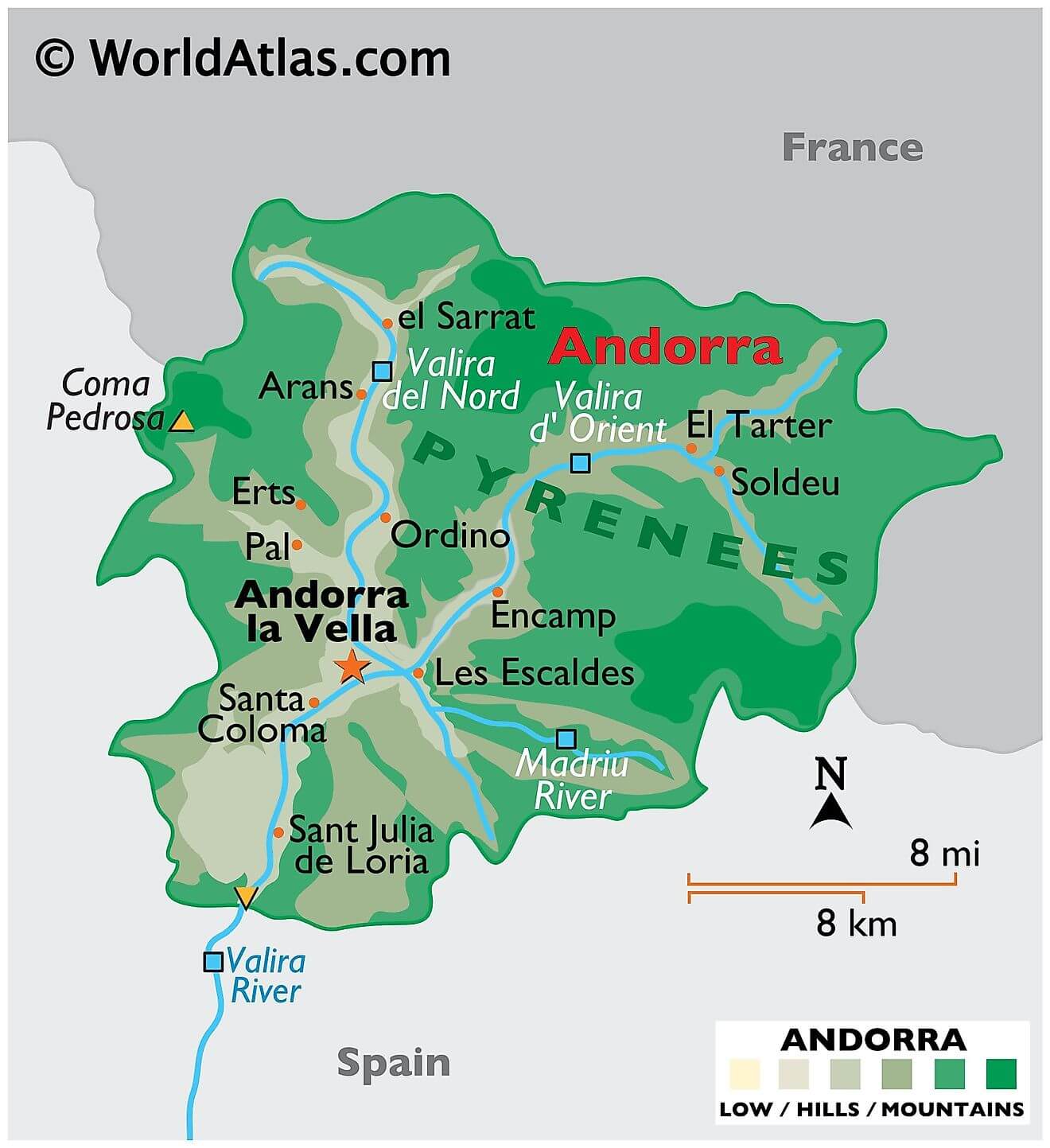 Bản đồ vật lý của Andorra