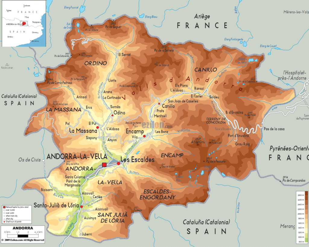 Andorra physical map.