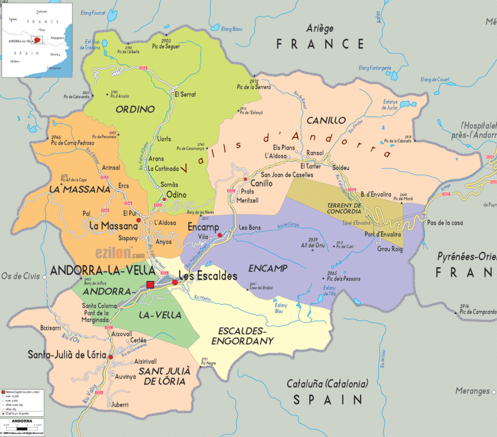 Andorra political map.