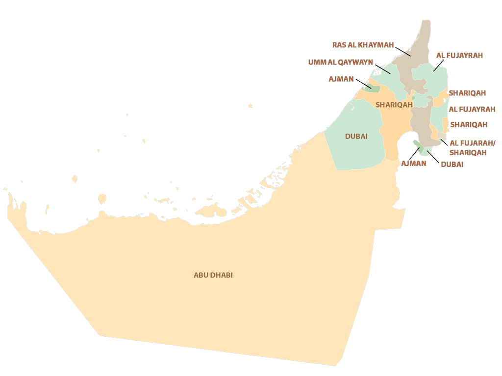 Bản đồ Hành chính Các Tiểu vương quốc Ả Rập Thống nhất