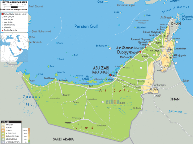 Bản đồ tự nhiên Các tiểu vương quốc Ả Rập Thống nhất khổ lớn