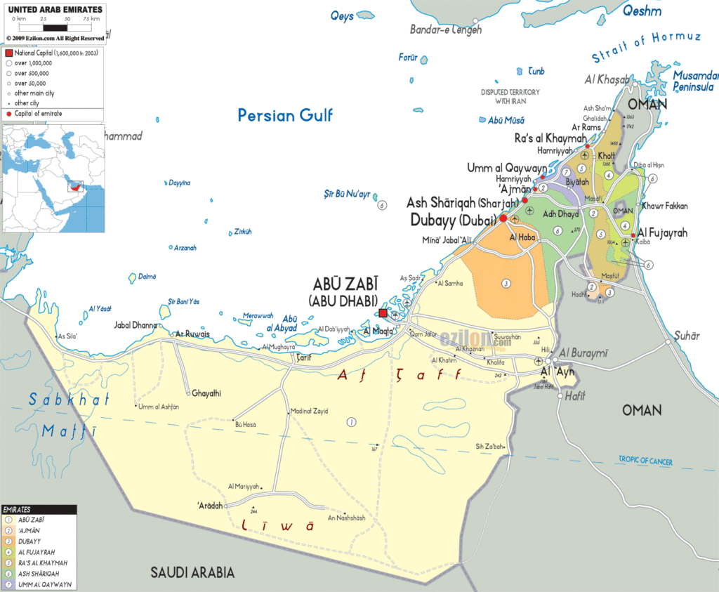 Bản đồ hành chính Các tiểu vương quốc Ả Rập Thống nhất