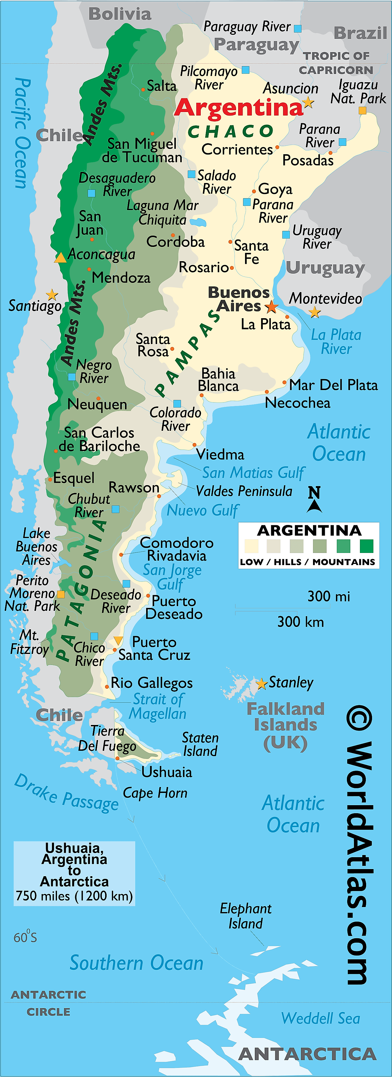 Physical Map of Argentina