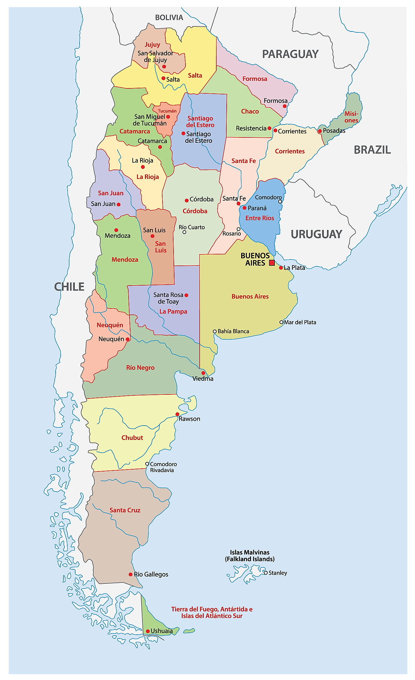 Bản đồ các tỉnh của Argentina