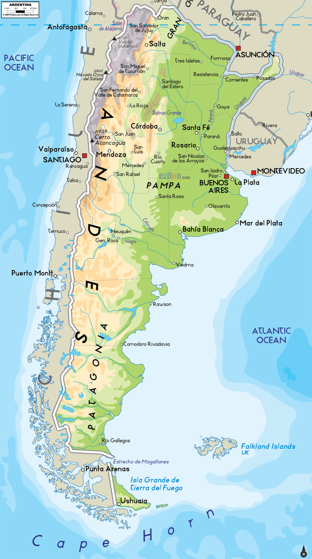 Argentina physical map.