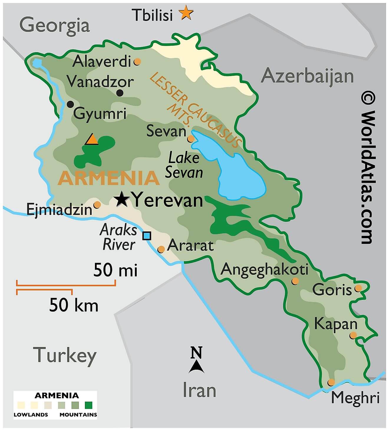 Bản đồ vật lý của Armenia