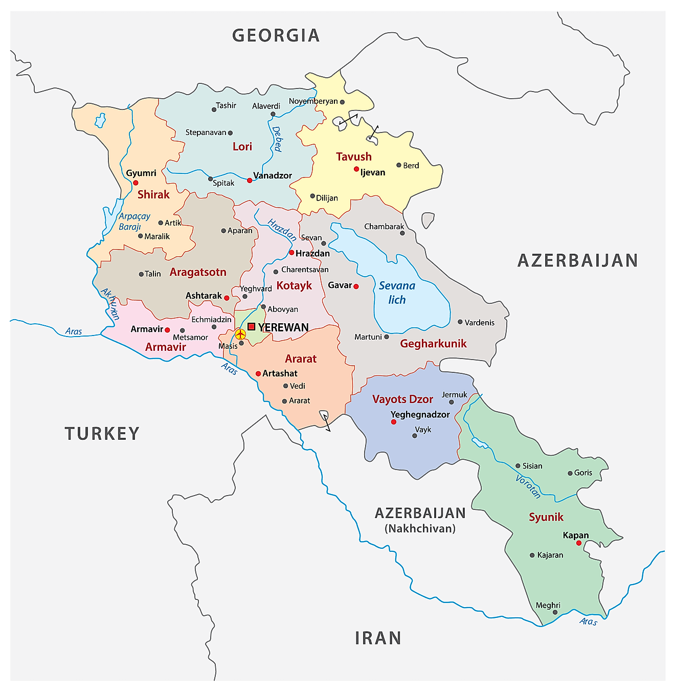 Bản đồ các tỉnh của Armenia