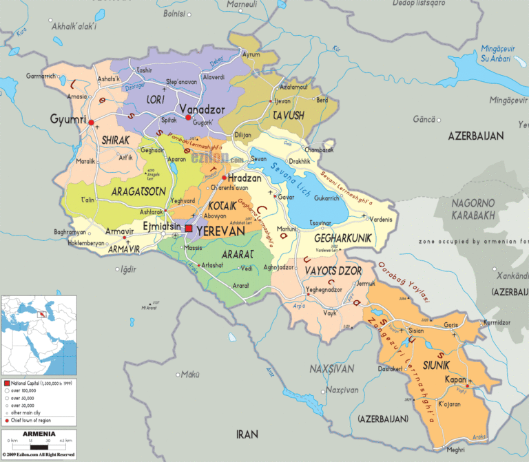 Bản đồ tự nhiên Armenia khổ lớn