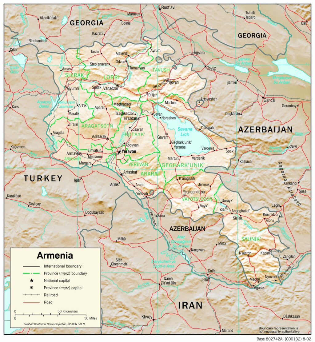 Bản đồ vật lý Armenia