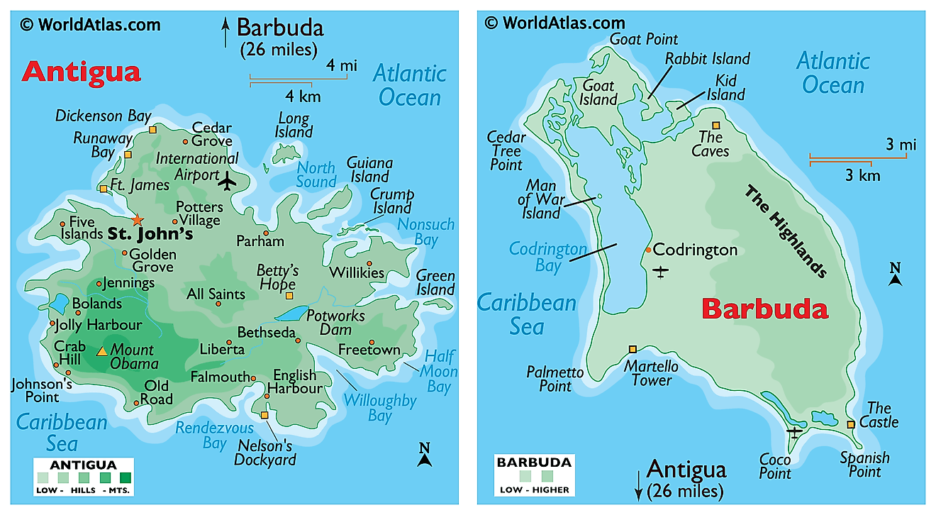 Bản đồ vật lý của Antigua và Barbuda