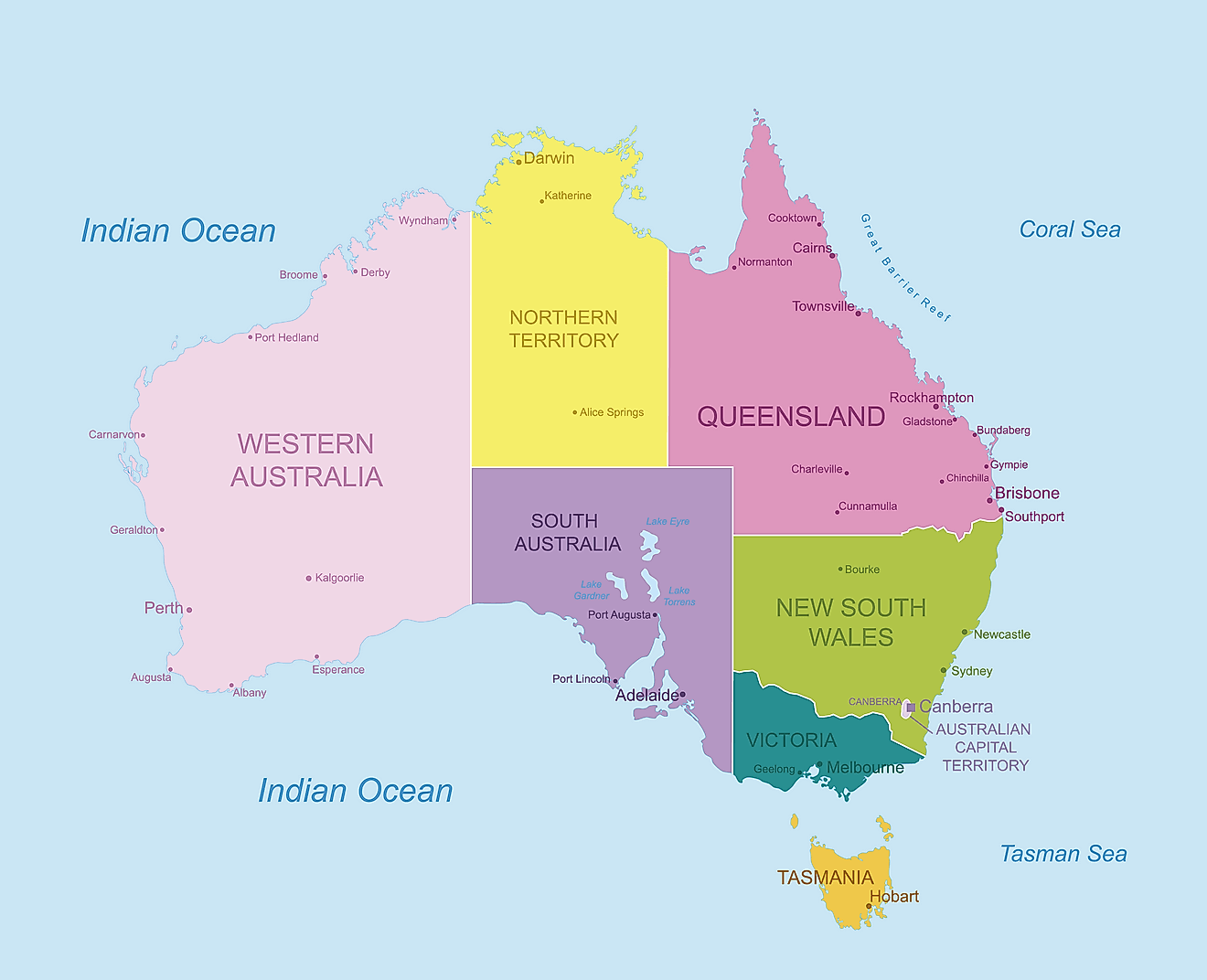 Bản đồ các bang của Úc