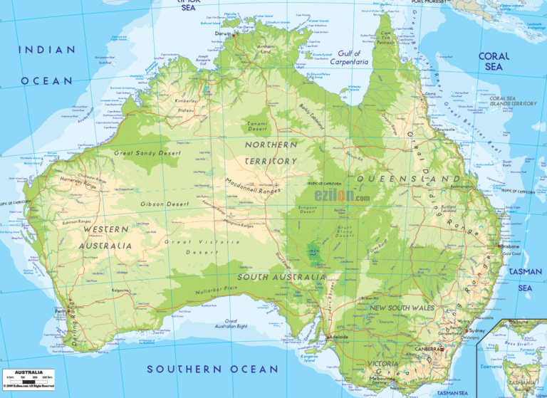 Bản đồ tự nhiên nước Úc khổ lớn