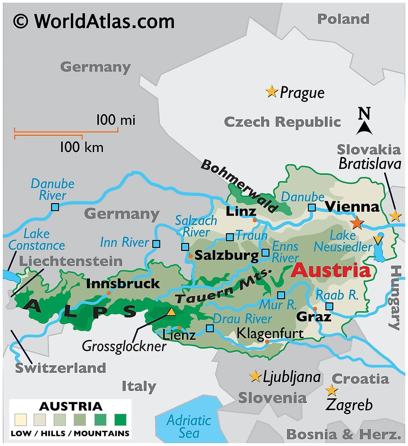 Bản đồ vật lý của Áo