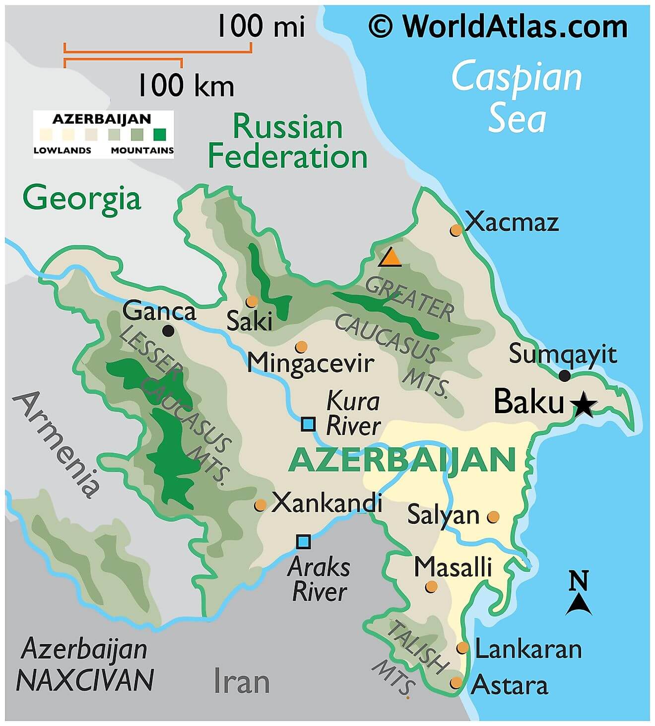 Bản đồ vật lý của Azerbaijan