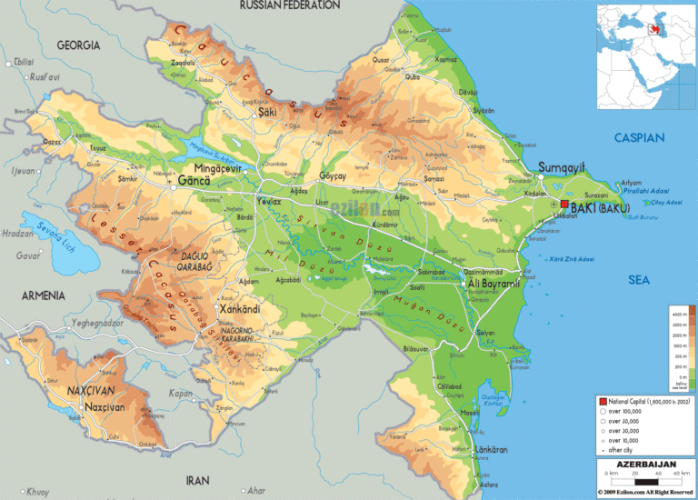 Bản đồ tự nhiên Azerbaijan khổ lớn