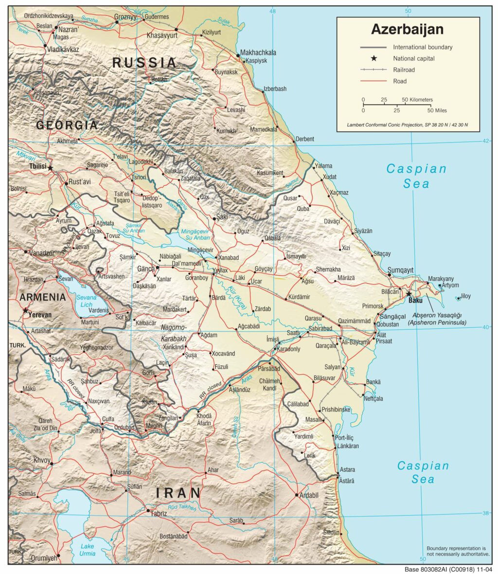 Azerbaijan physiography map.