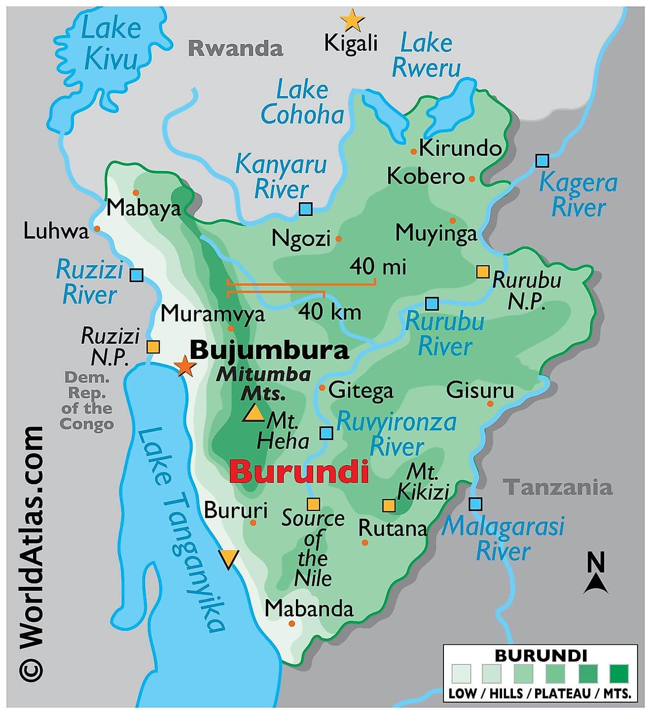 Bản đồ vật lý của Burundi