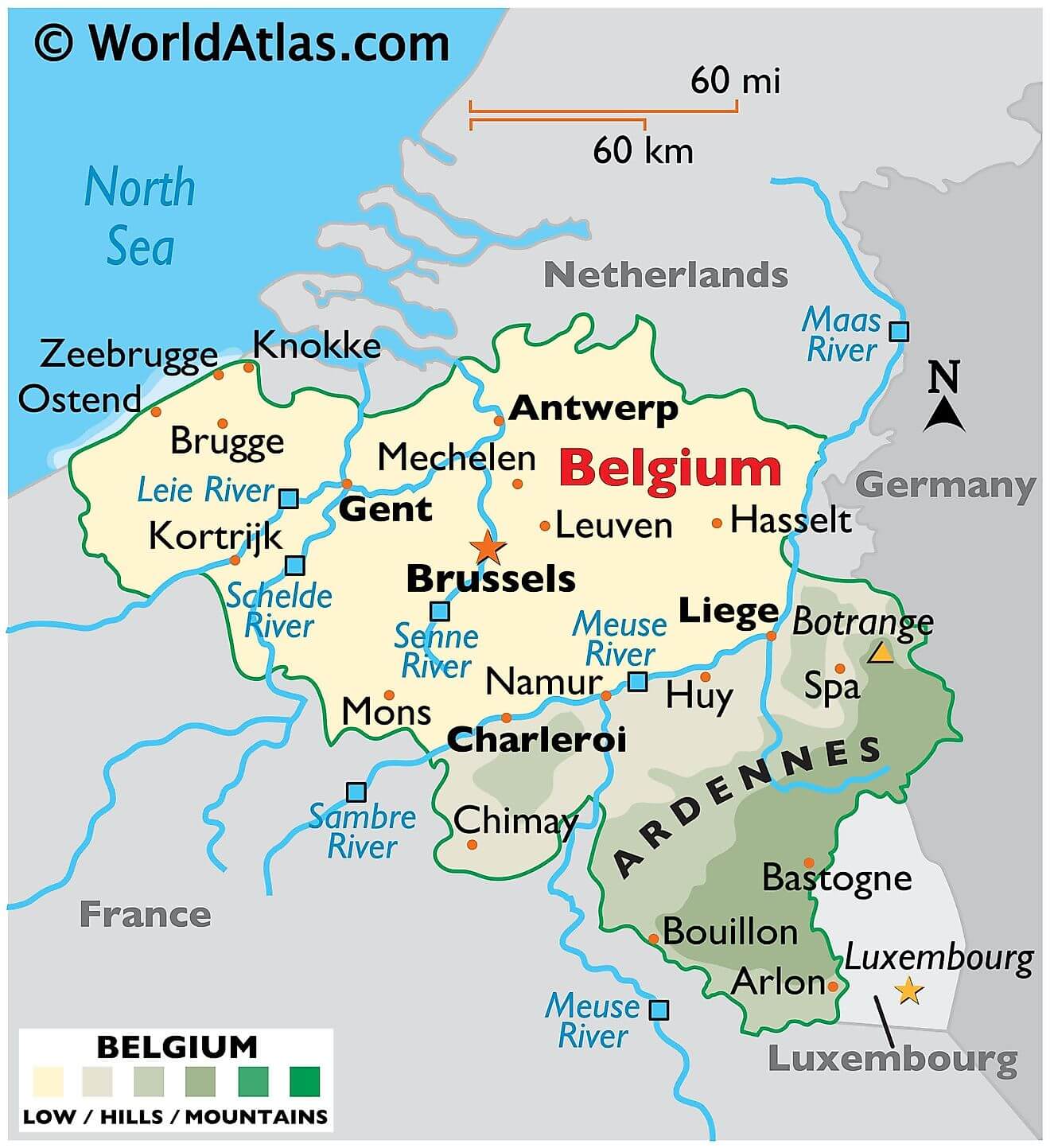Bản đồ vật lý của Bỉ