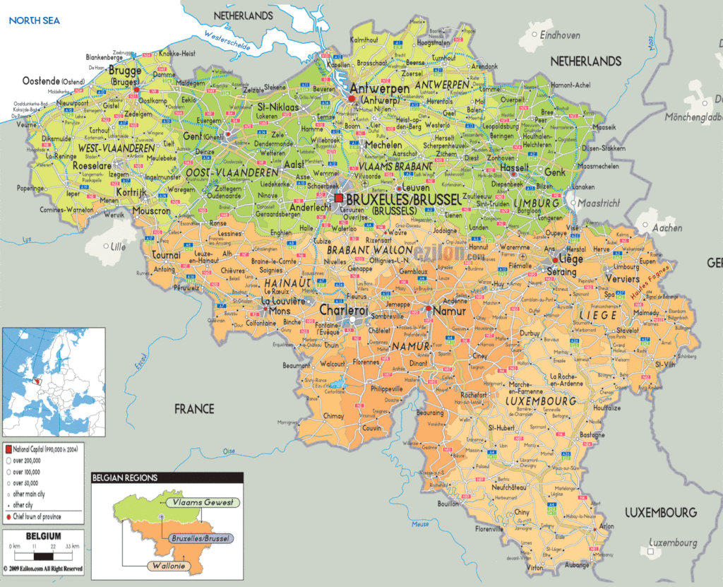 Bản đồ hành chính nước Bỉ