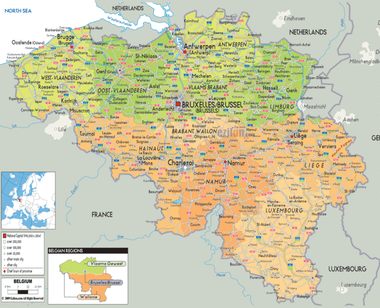 Bản đồ hành chính nước Bỉ khổ lớn