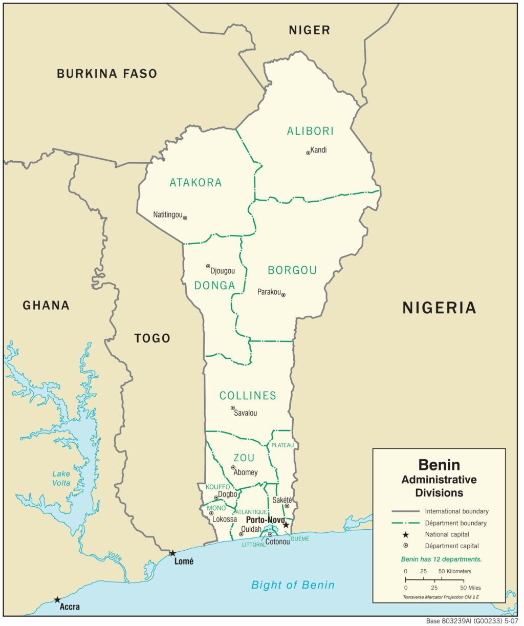 Benin administrative map.