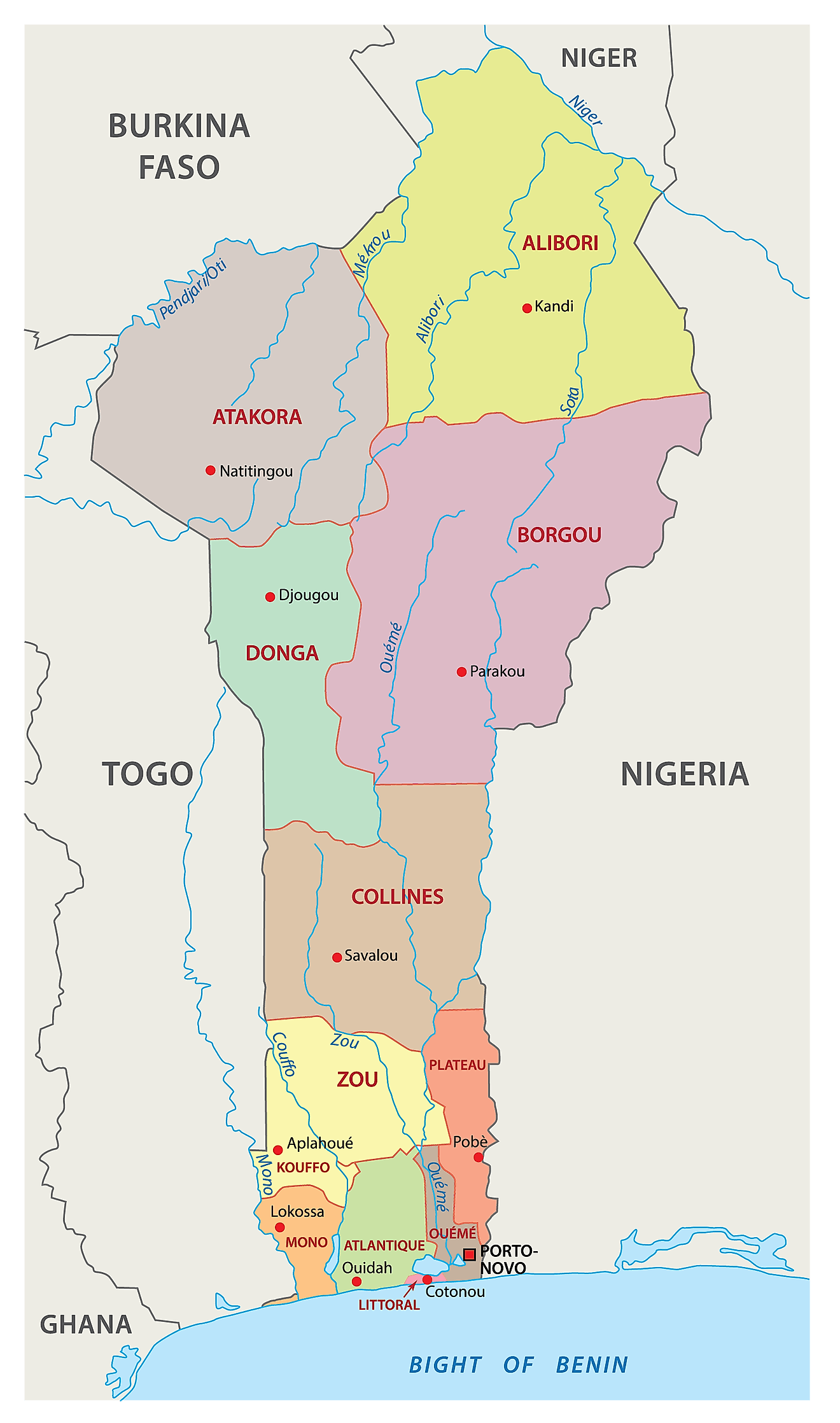 Các tỉnh của Bénin Bản đồ