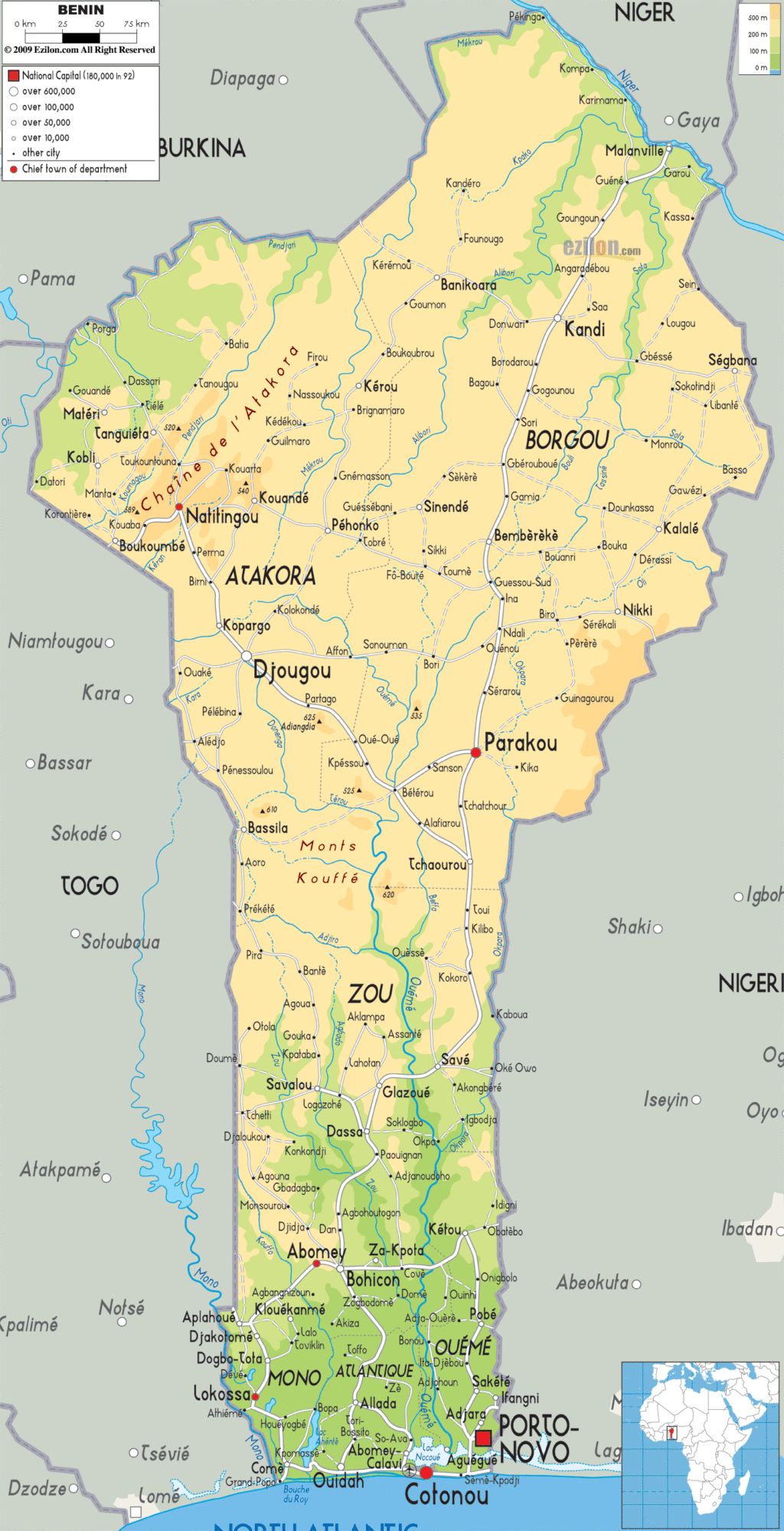 Benin physical map.
